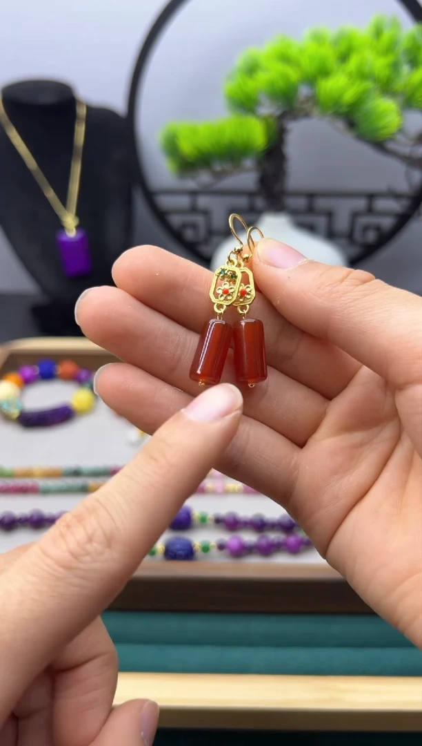 【闪购商品】南红玛瑙耳饰14K金镶嵌E276