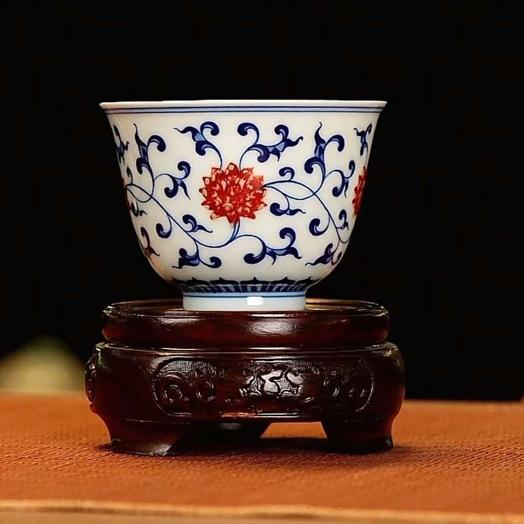 【小乔赏瓷1】堂钟正青花釉里红缠枝铃铛杯（tzz217）陶瓷纯手工中式