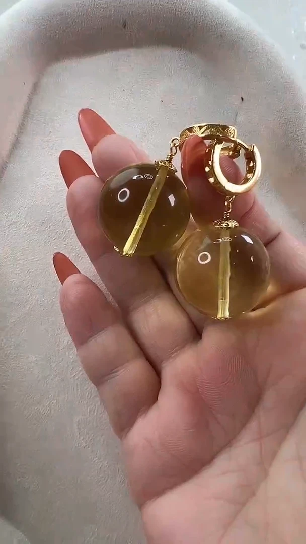 琥珀银S925镶嵌耳饰耳环