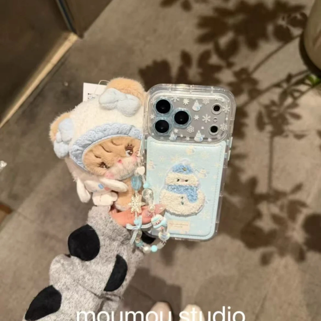 花朵镜头框满屏雪花刺绣雪人适用iPhone17pro手机壳16promax手链