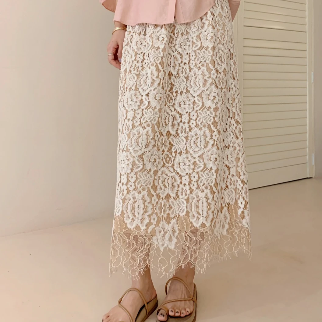 SUNCC现货 唯美裙 夏季气质温柔高级小众设计水溶花蕾丝半身裙