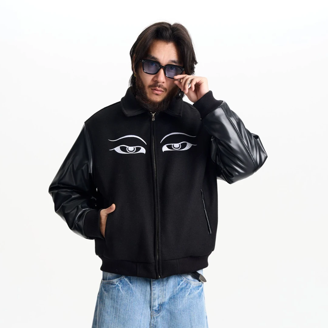 LNMB黑色慧眼O A H 冬季加厚棒球棉服  休闲情侣时尚潮流街头