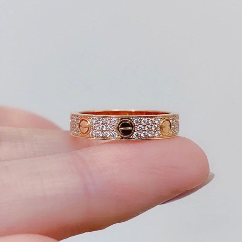 18K金满钻戒指面卡4mm（工艺梅花镶）