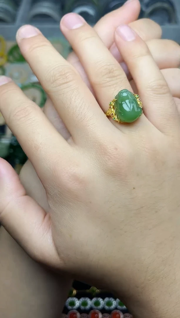 和田玉戒指银S925镶嵌貔貅戒指06