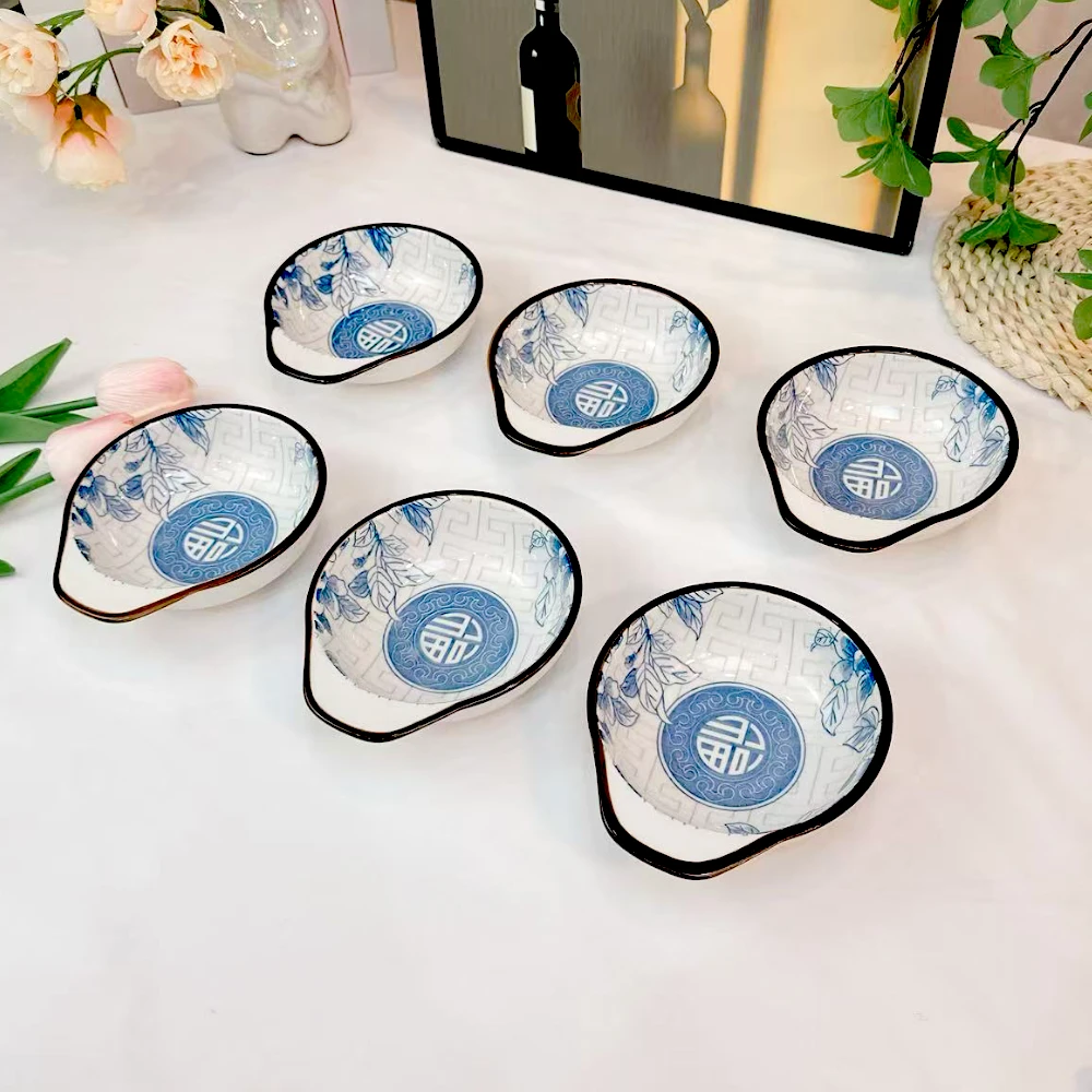 【6只】日式居酒屋蘸料碟醋碟味碟陶瓷家用釉下彩创意网红方形碗