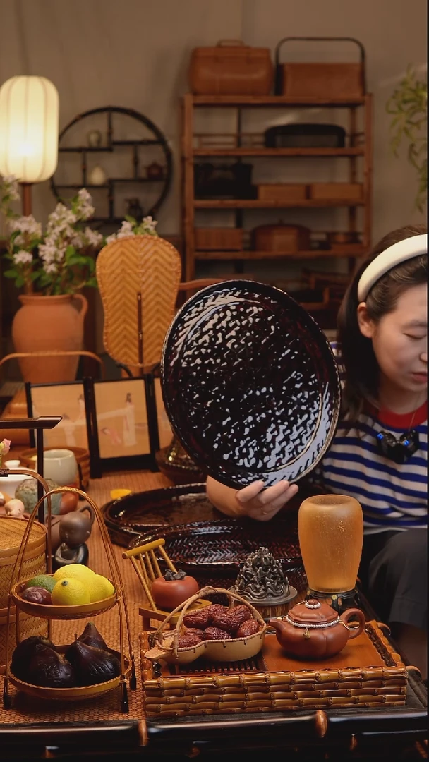 龟甲纹茶盘椭圆（小）黑色