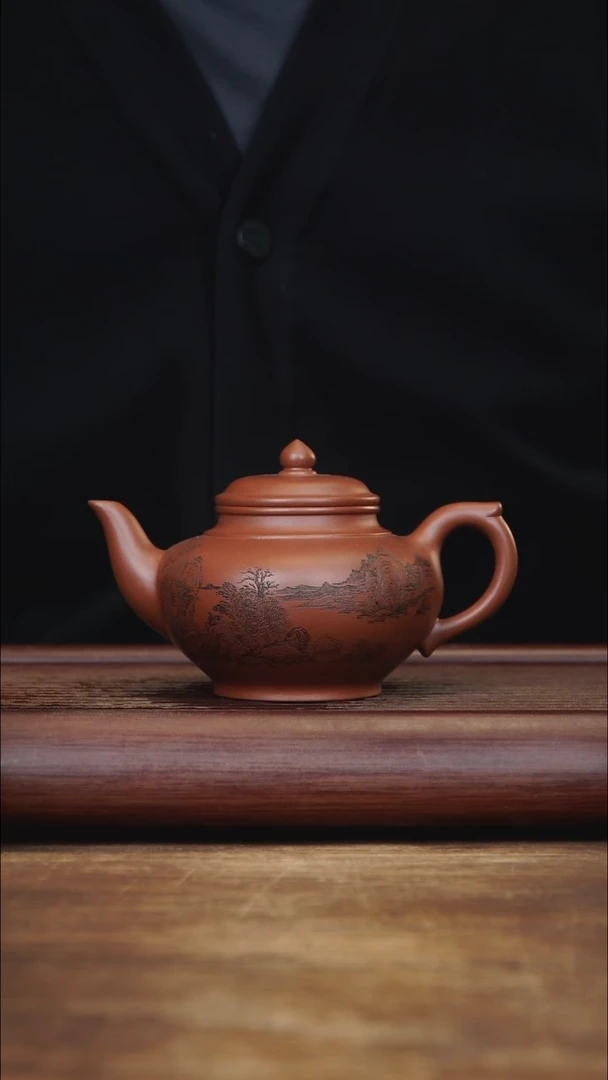 茶壶紫砂240ml 国工刻绘 笑樱 家藏红清水泥