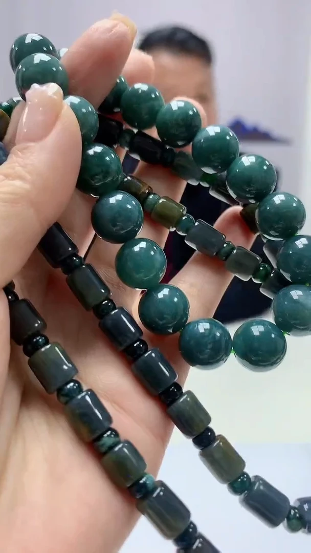 【闪购商品】定制翡翠未镶嵌4969ms-毛货286珠链手串