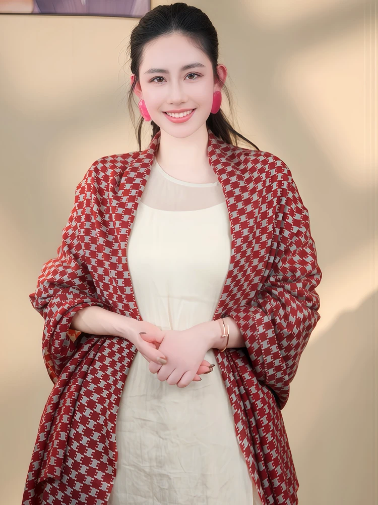 【凯旋门老花】100%超薄戒指绒纯山羊绒围巾空调房披肩防晒头巾