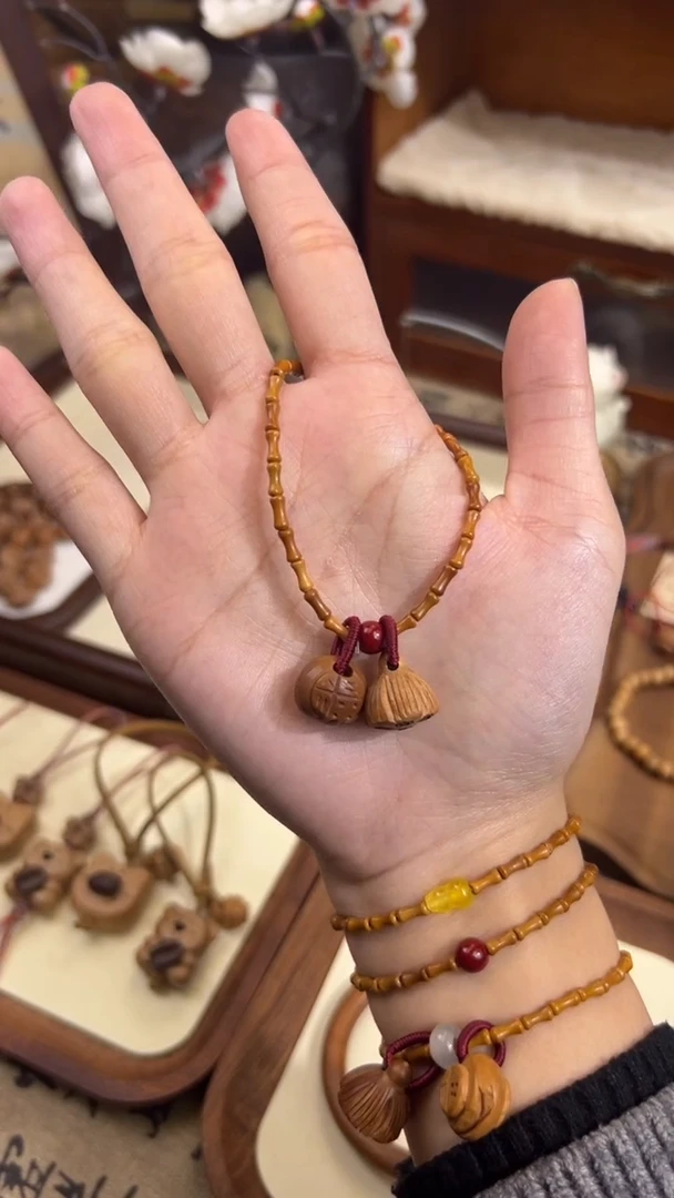 手串桃核【桃缘行】竹节「朱砂福气莲莲」桃核辟、挡、驱、护 备注手围