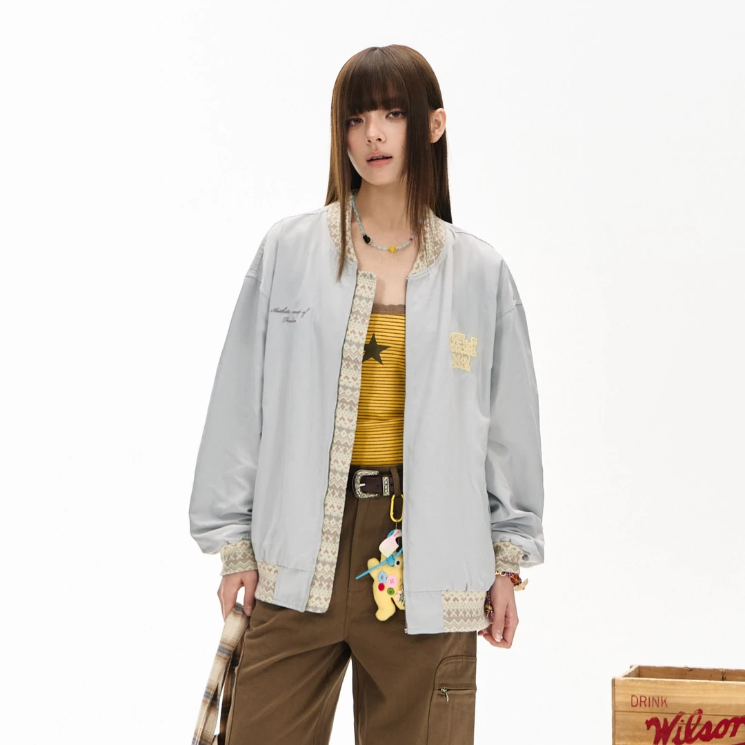 F426国潮春季新款美式休闲民族提花刺绣棒球夹克外套时尚潮流0081