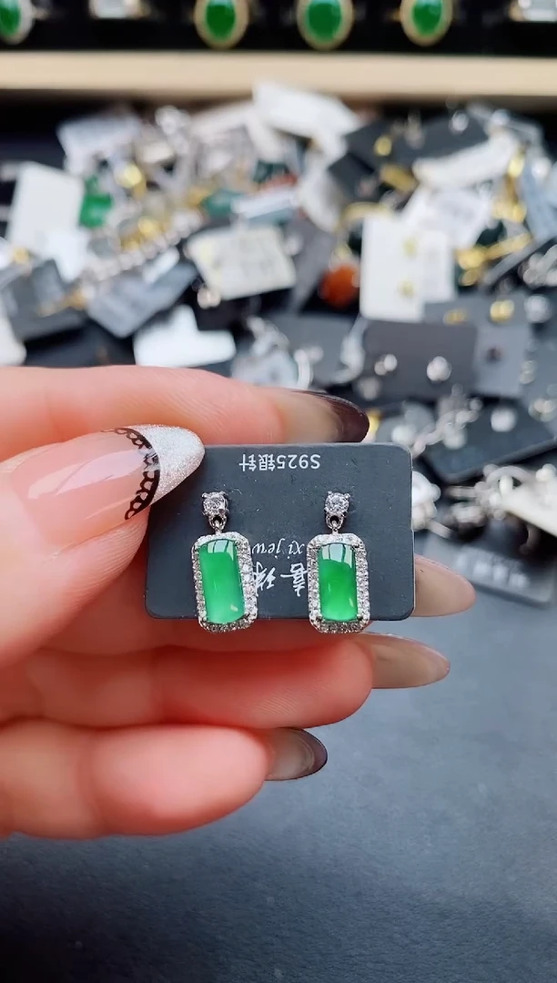 翡翠银S925镶嵌耳饰50850