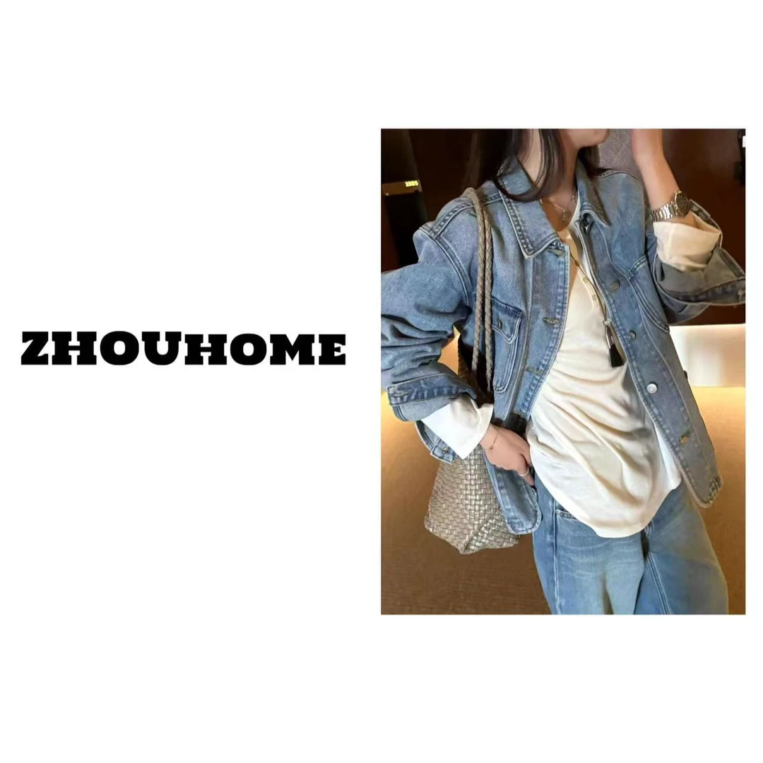 【周周服饰】复古翻领牛仔外套女春季2025新款