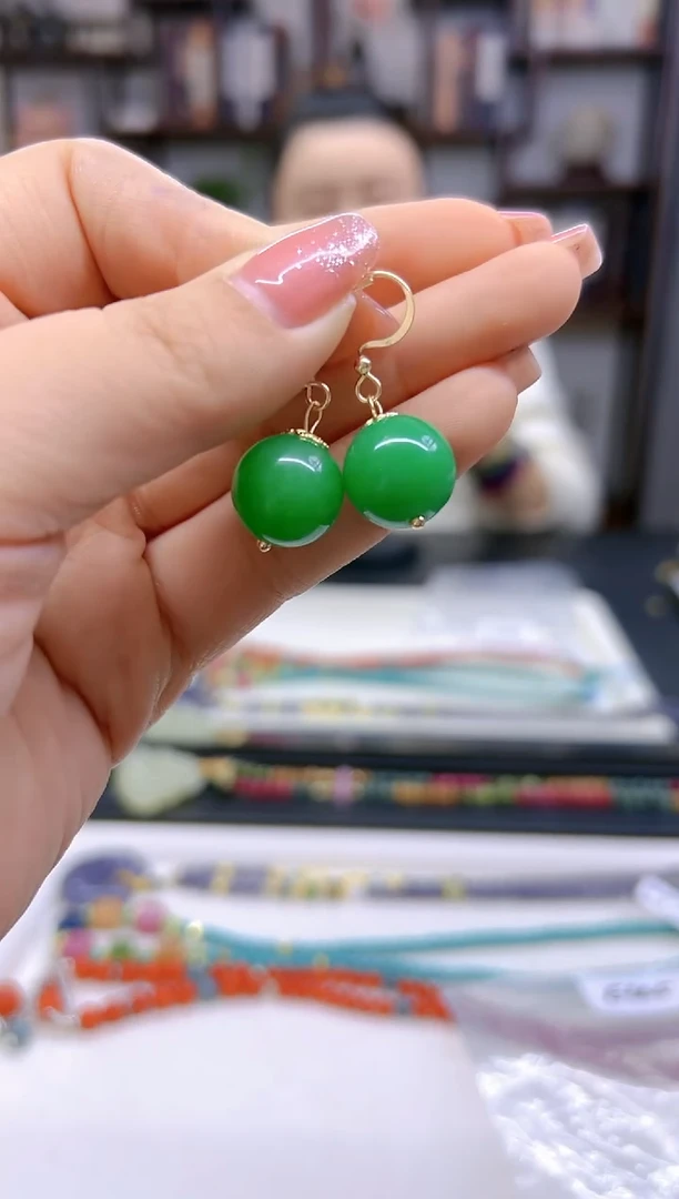 【闪购商品】翡翠耳饰14K金镶嵌耳勾E665