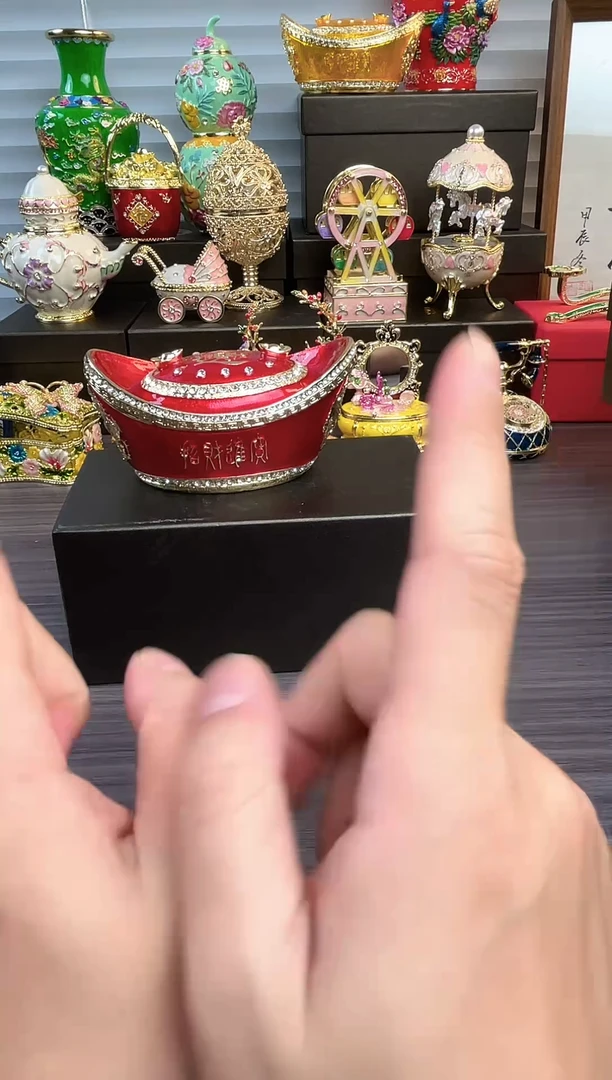 摆件七宝烧首饰盒    金元宝红色