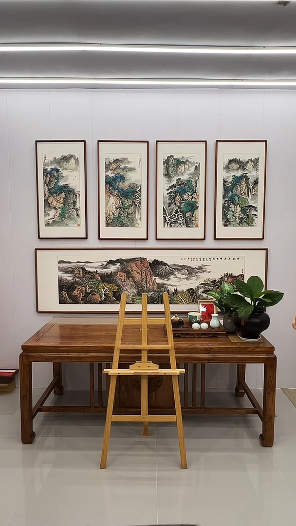 国画隗寿群 90*45 四条屏 小青绿山水