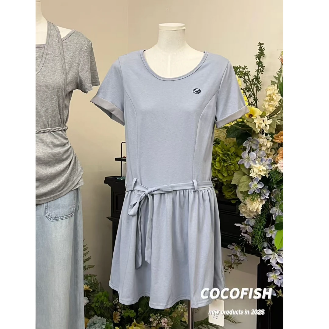 简约休闲百搭短袖撞色连衣裙#2551
