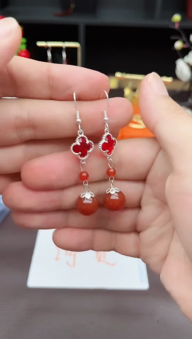 玛瑙/玉髓耳饰银S925镶嵌233000