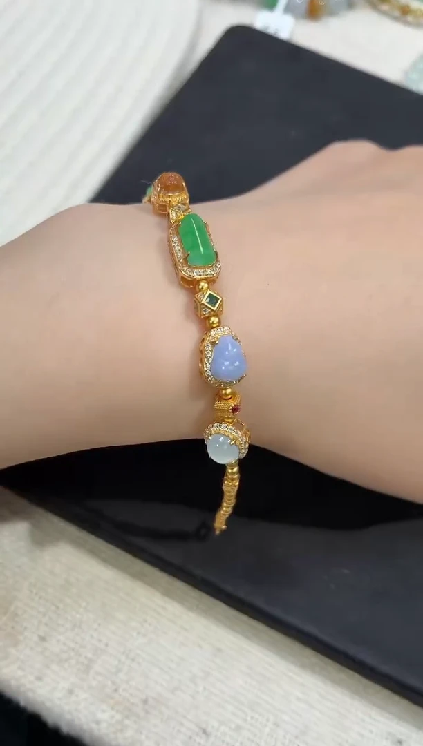 吊坠(不含链)银S925镶嵌翡翠手链