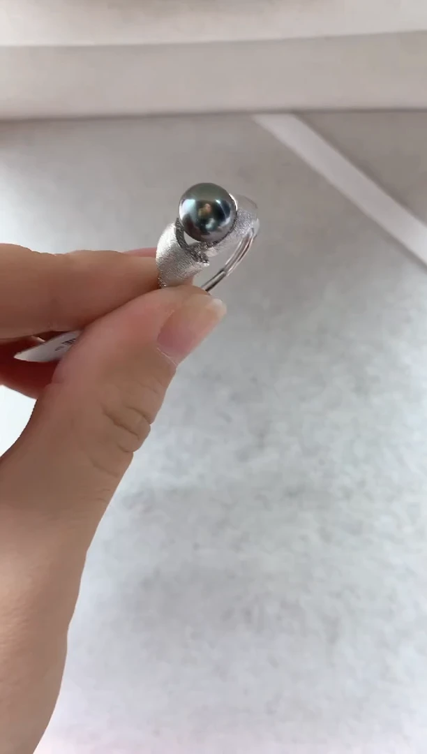 银S925镶嵌戒圈海水珍珠戒指