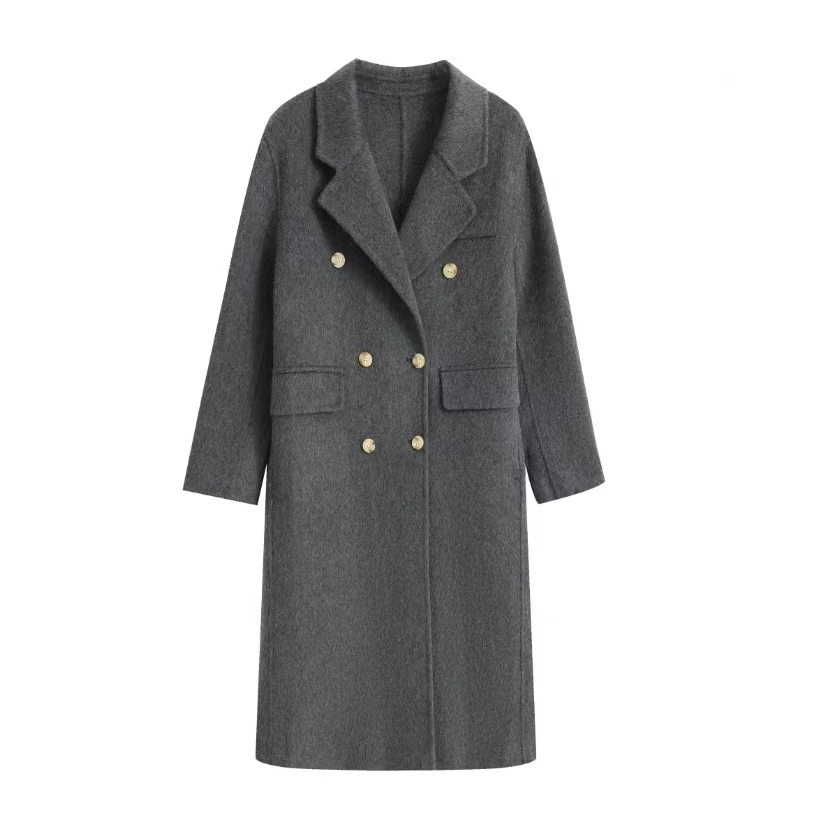 FOAV六粒扣正肩直筒休闲百搭双面呢时尚秋冬绵羊毛大衣毛呢气质