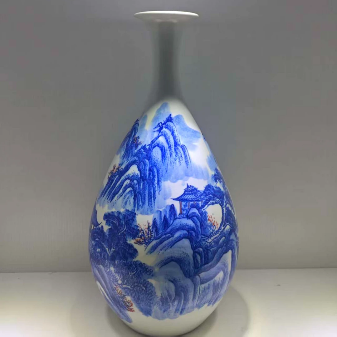 景德镇青花山水玉壶春长瓶CS