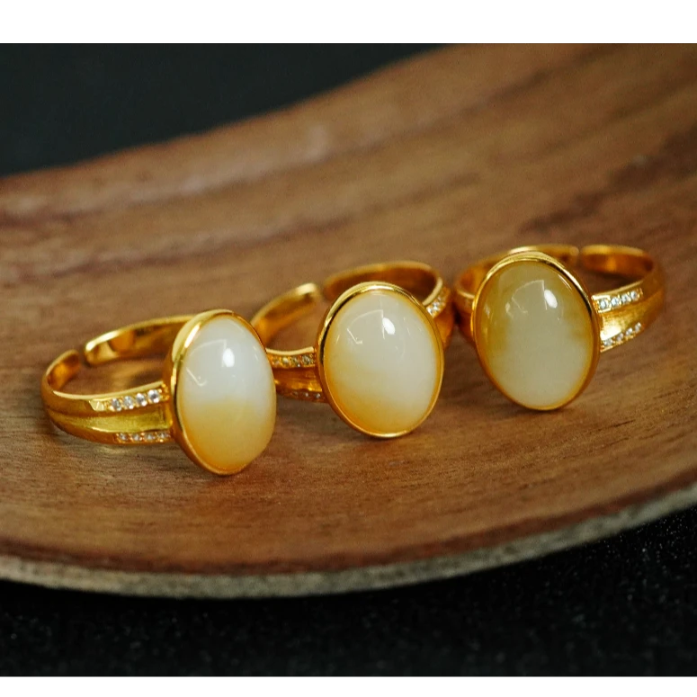 【天天专属】银S925和田玉糖白戒指（多样性发其一） DT122136