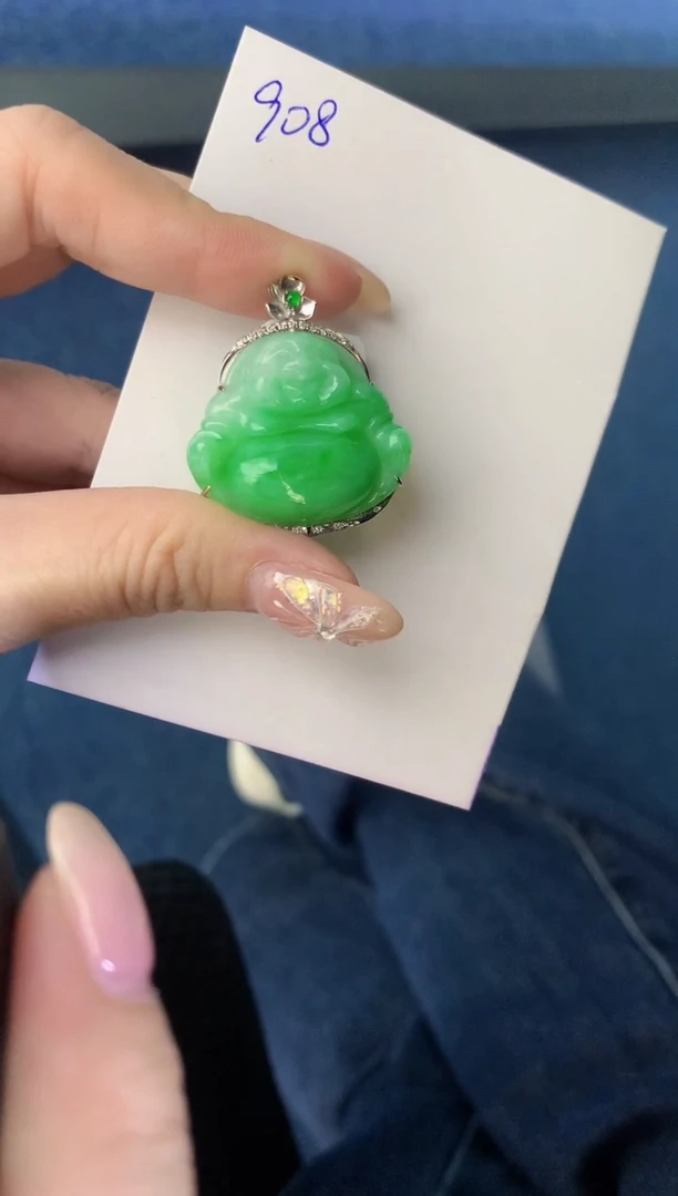 颈饰18K金镶嵌翡翠天然缅甸A货翡翠