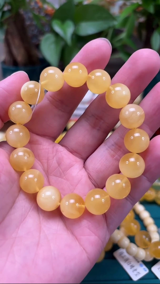 手链蜜蜡未镶嵌p48俄料金白聚宝盆蜜蜡单圈 17.93克 12+MM