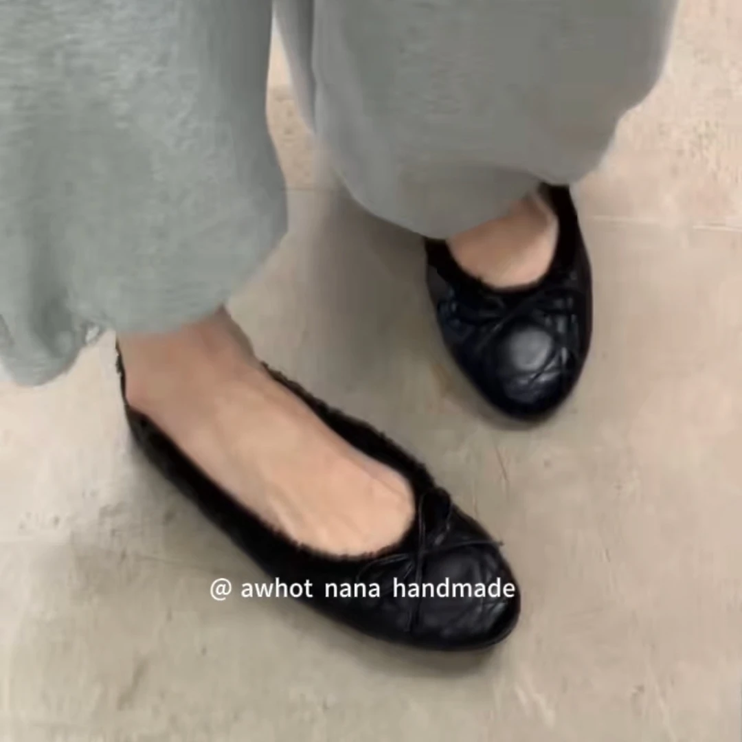 法式蝴蝶结~加绒玛丽珍单鞋秋冬小香风配裙毛毛鞋K003/A5