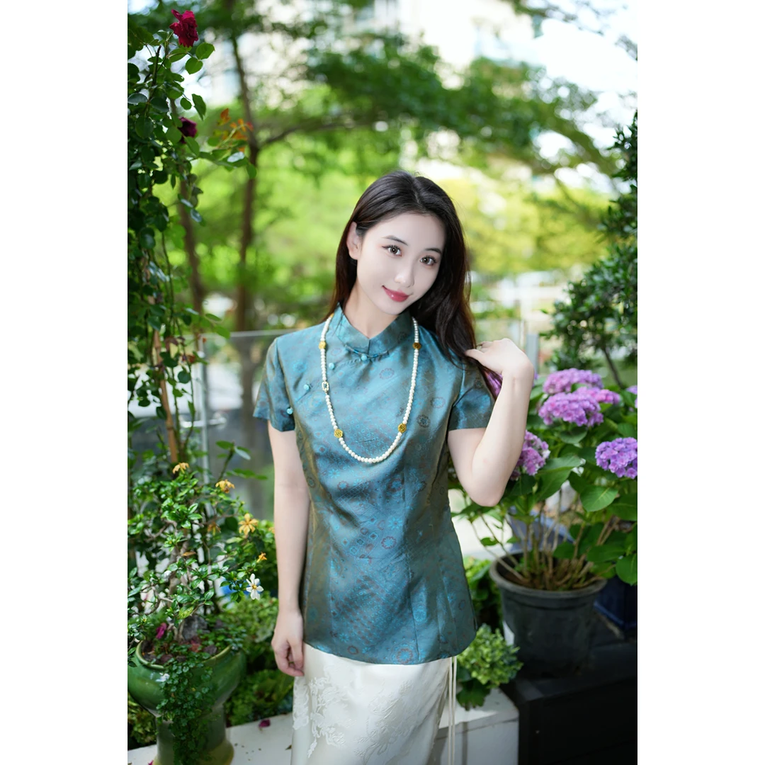 蓝大【清漪梦】新中式桑蚕丝短袖7825