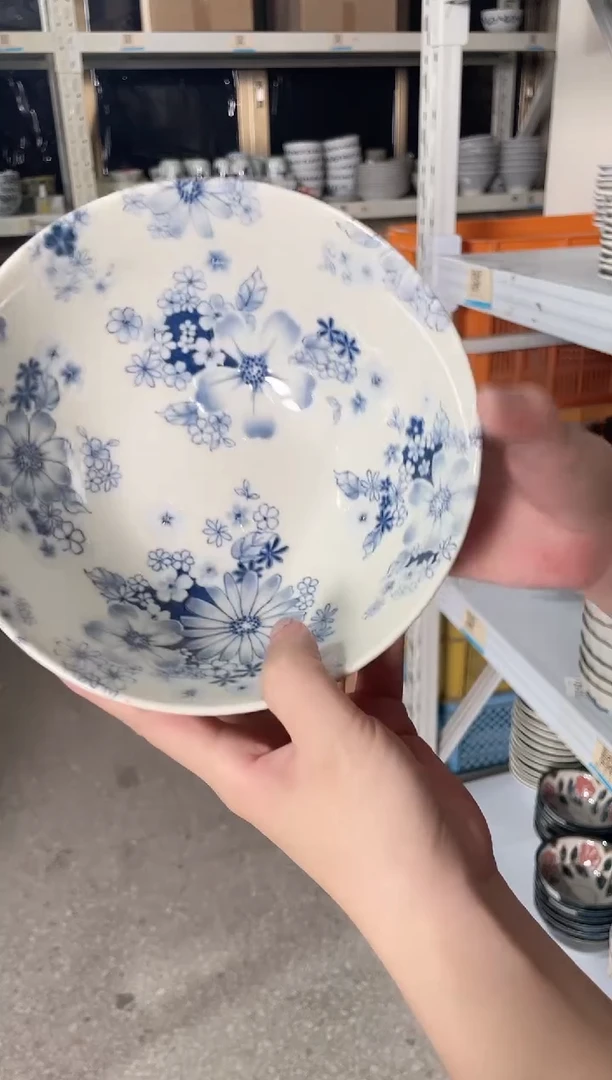 陶瓷花聚会高脚大碗 微瑕