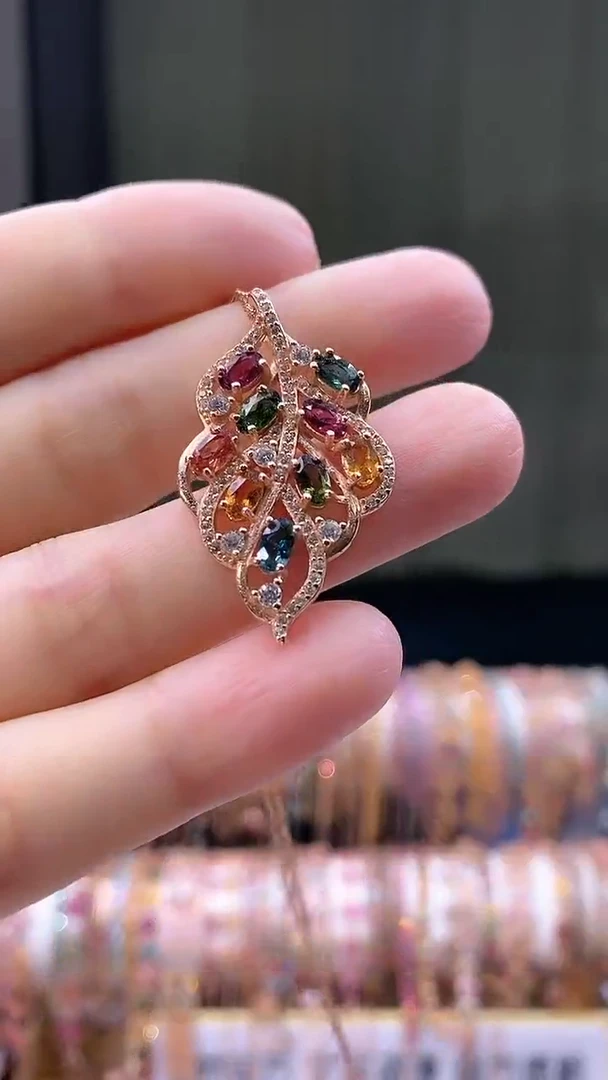 吊坠银S925镶嵌碧玺43543543535