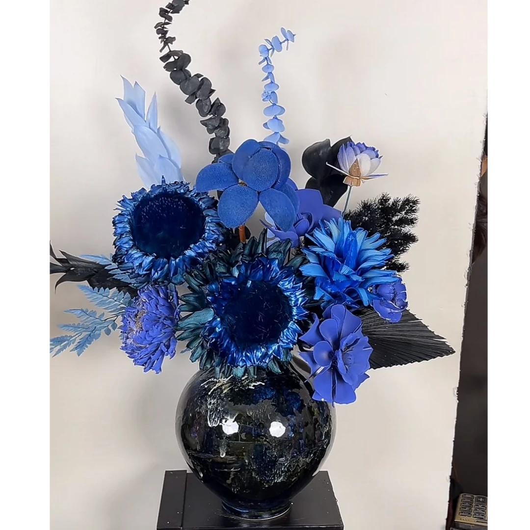 干花永生花蓝色系花束 家居摆件
