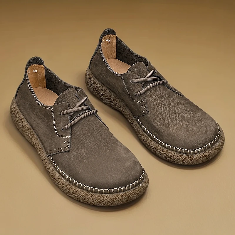 新款手工软底真皮男头层牛皮大头宽脚复古百搭透气男鞋潮男士