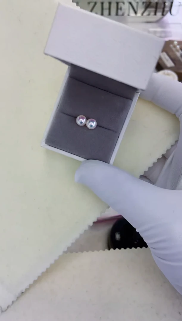 银S925镶嵌饰品海水珍珠5-6素钉定制·银针