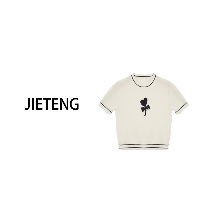 JITE 气质显瘦名媛减龄珍珠刺绣设计感短袖针织-2201
