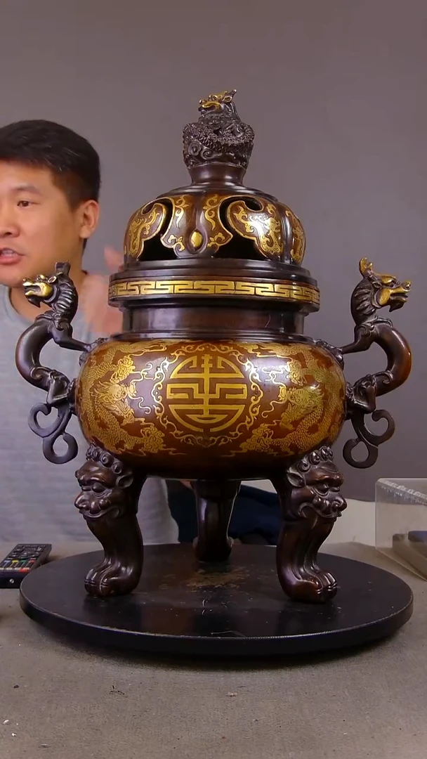 瓷片越***康山水紫铜鎏金造像香炉结缘1111