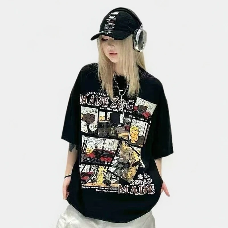 Oversize风重磅夏款重磅棉质T恤短袖男女同款情侣款大码宽松8982