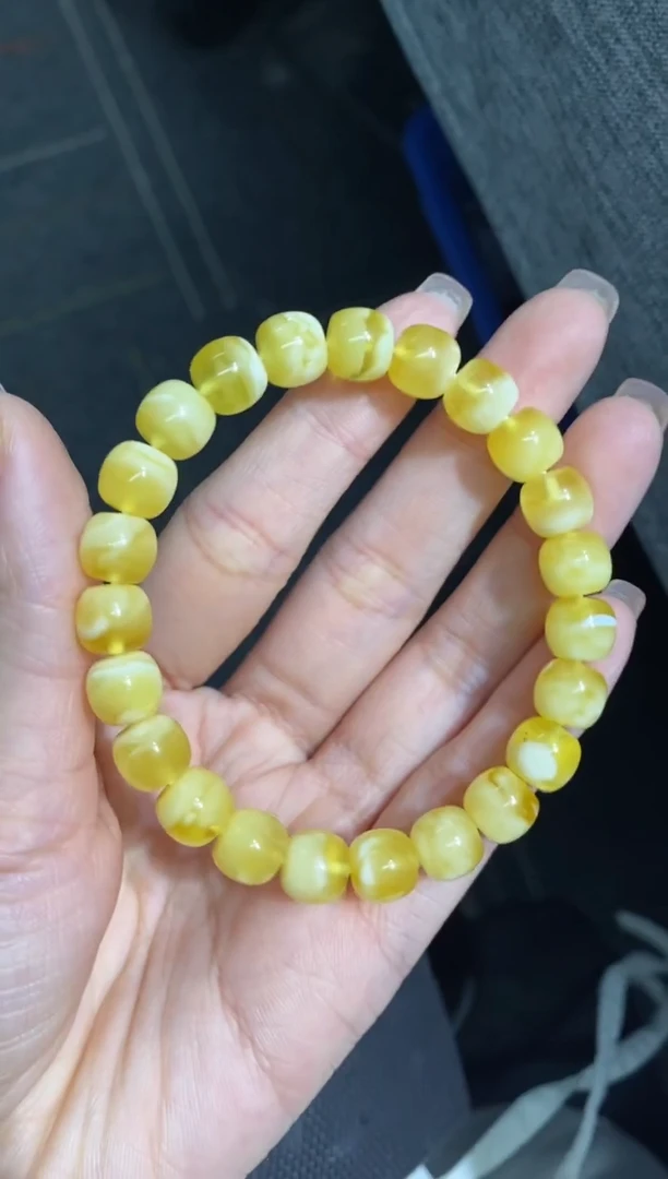 裸石蜜蜡未镶嵌金白老型手串