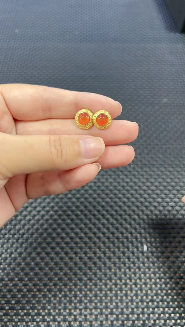 银S925镶嵌南红玛瑙耳饰（多样性发一件）