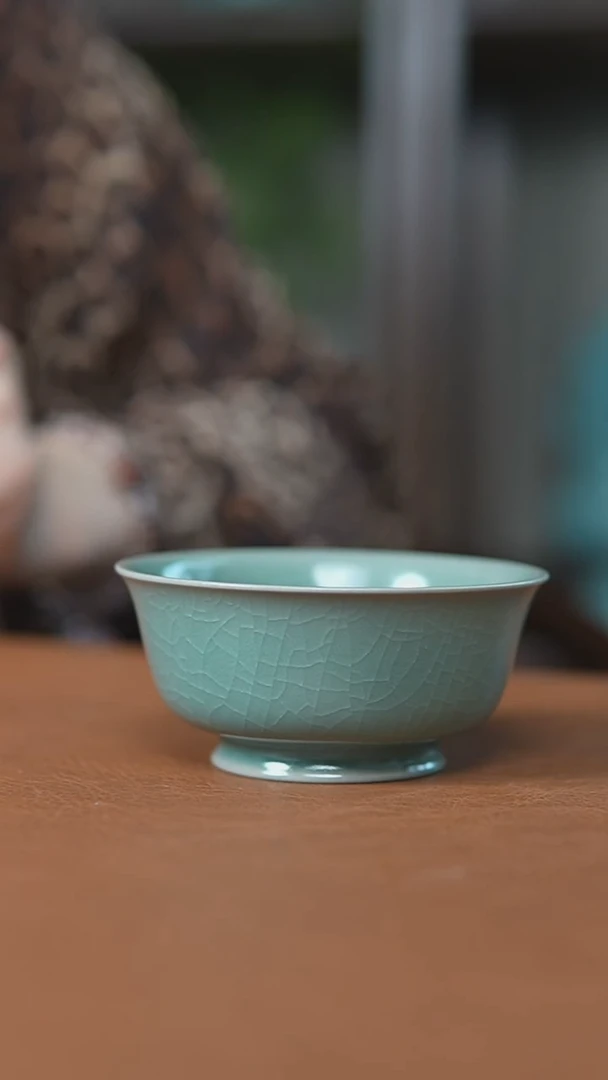 瓷片仿古翡翠绿釉故宫碗杯一级礼盒