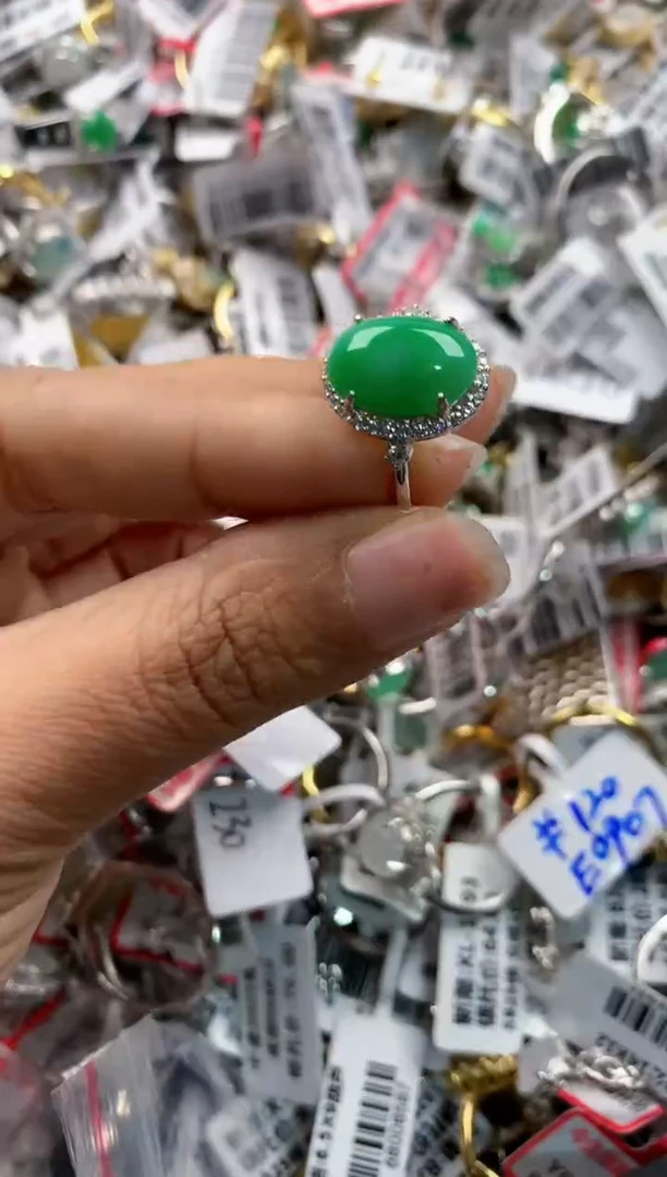 银S925镶嵌戒指翡翠10     7