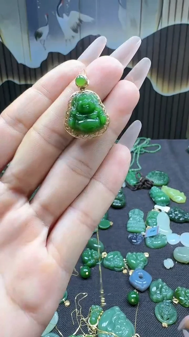 和田玉18K金镶嵌挂件1