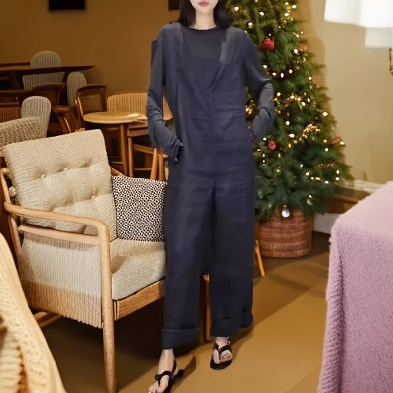 【大爱美依缘】新款时尚欧货洋气长袖打底T恤高腰背带裤显瘦女潮