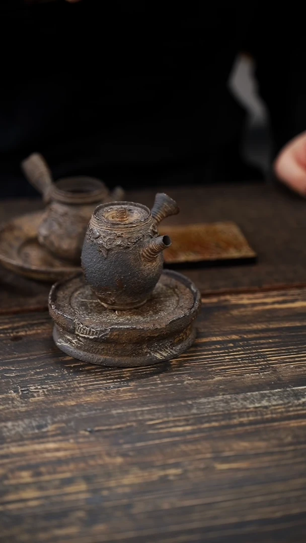 全手工制作  南蛮 橄榄 侧把壶