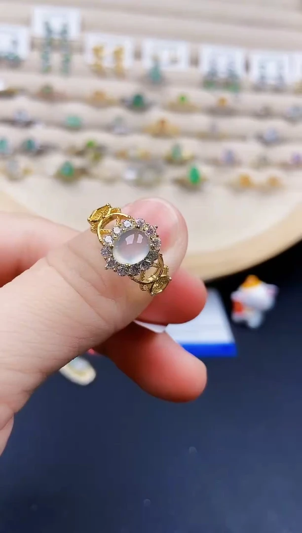 翡翠戒指银S925镶嵌24