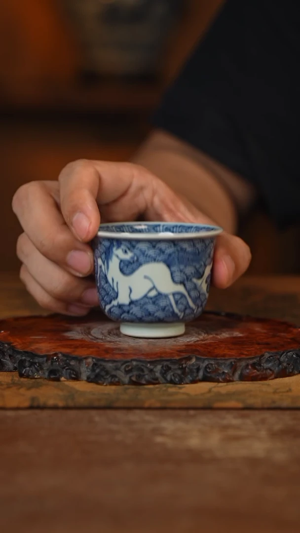 杯古蓝堂 青花海马小单杯