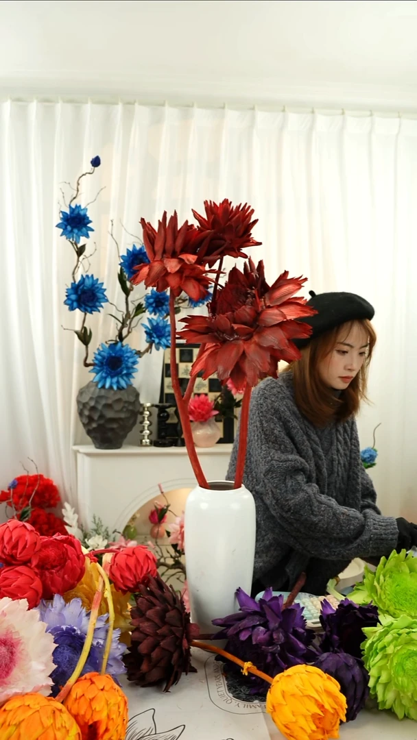 永生洋蓟 霸王花 3个头叶片微瑕【复古红】A682