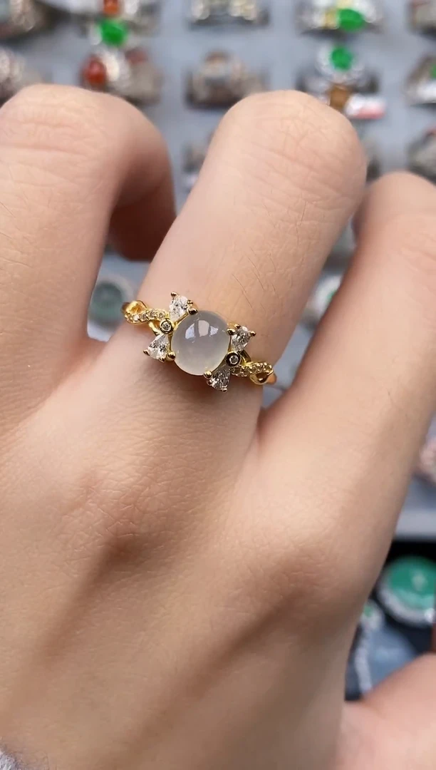 银S925镶嵌戒指翡翠天然A货翡翠1